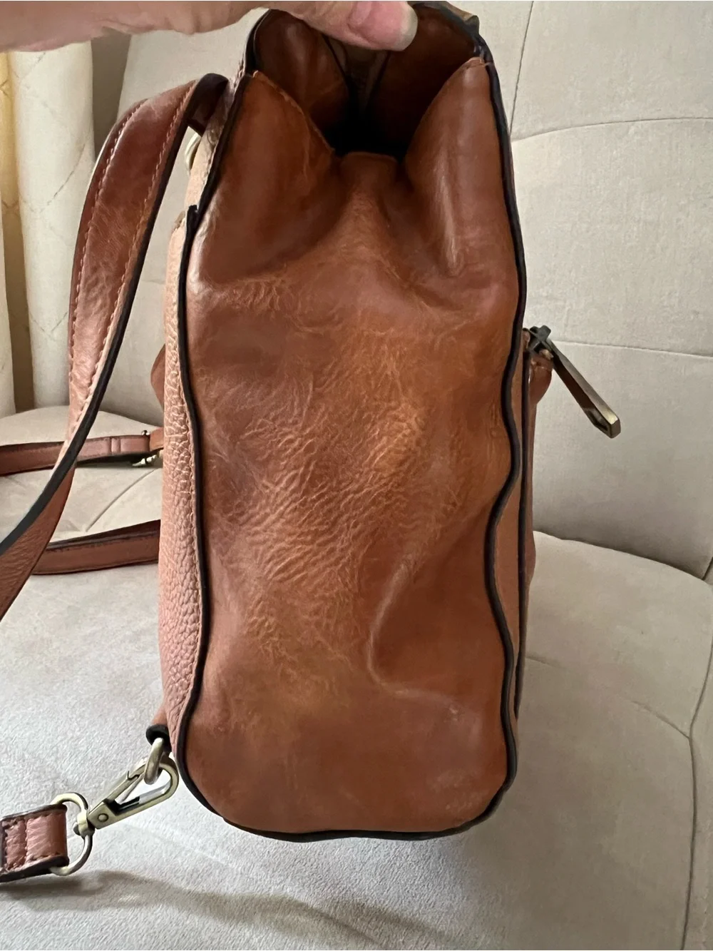 Vintage Perlina Brown Leather Backpack Purse 90s Convertible Shoulder Bag